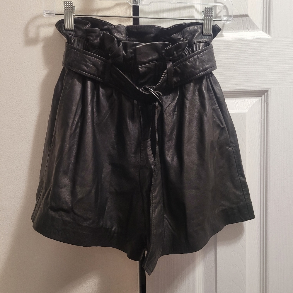NWT Allsaints Erica Leather Paperbag Shorts Size 6 - Picture 4 of 14